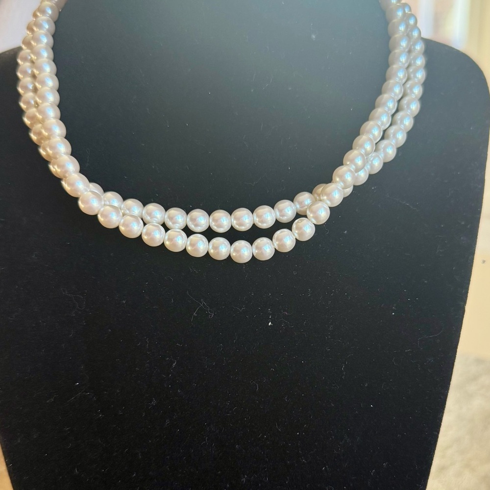 Elegant White Double Strand Pearl Necklace